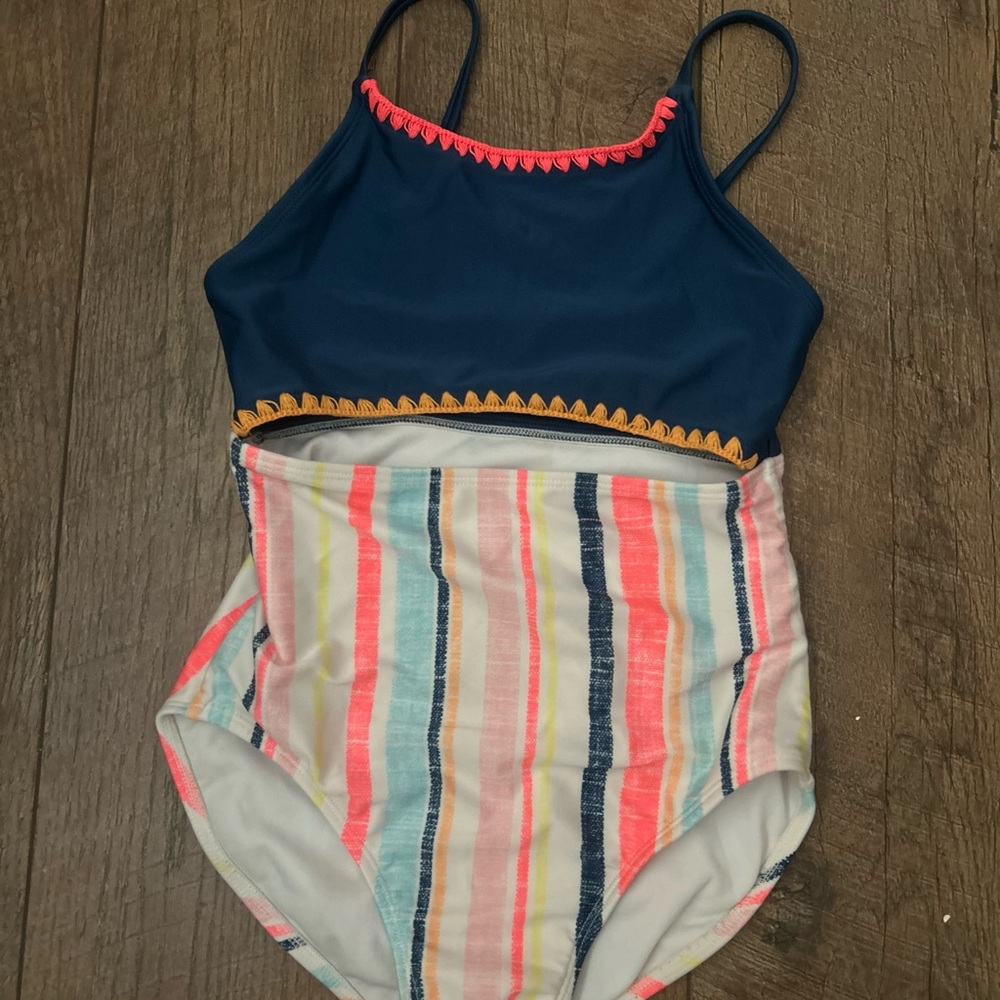 art class Navy and Striped Kids One Piece Swimsuit